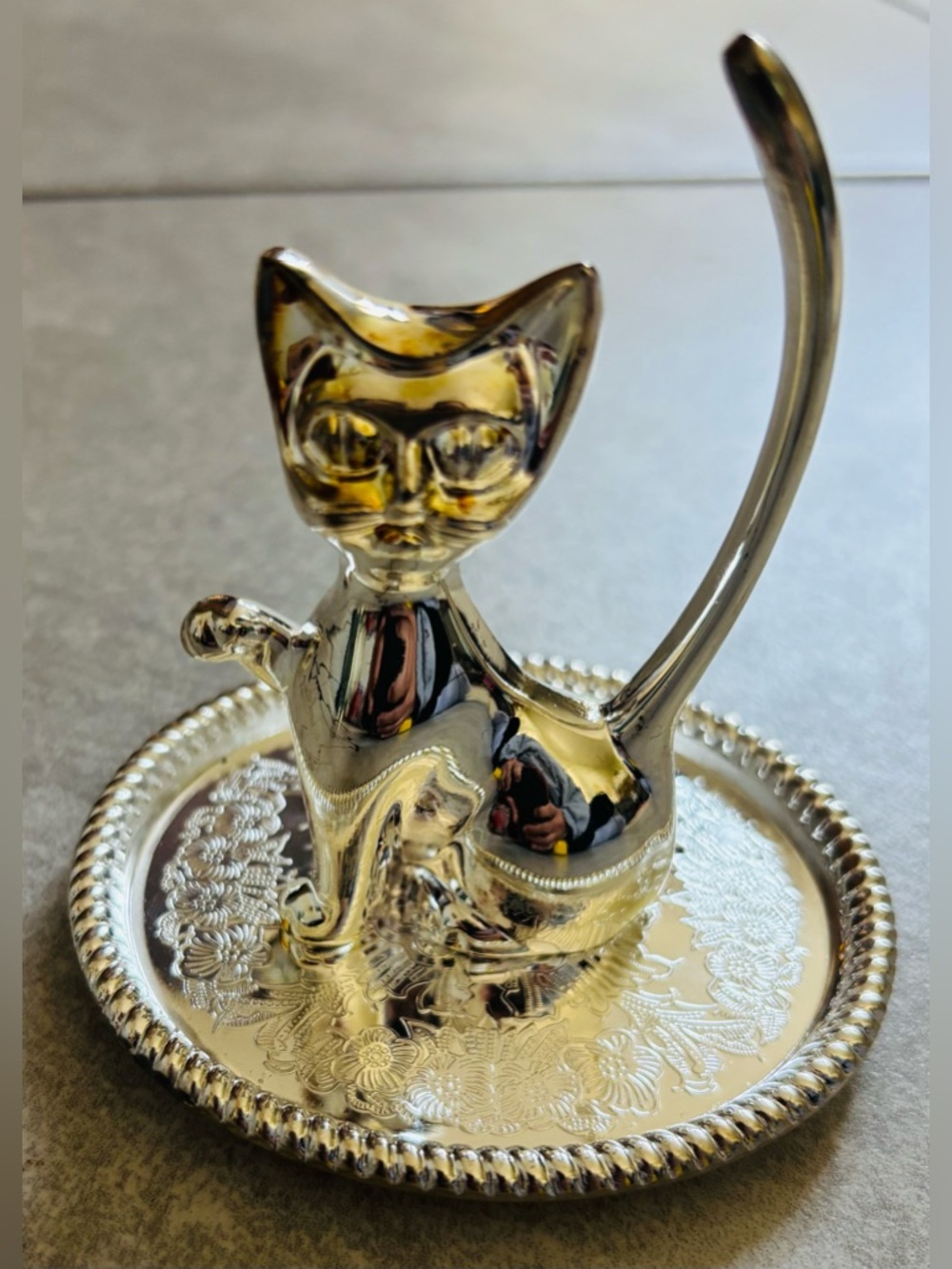 Vintage Silver Plated Cat Ring Holder